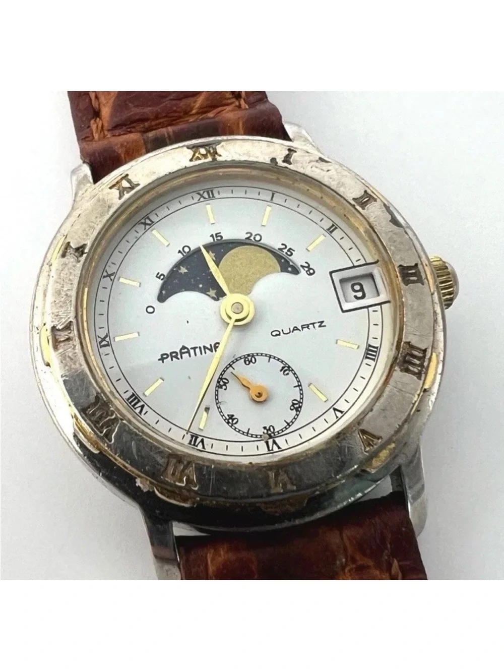 Pratina Brown Leather Strap Moonphase Quartz women’s Watch
